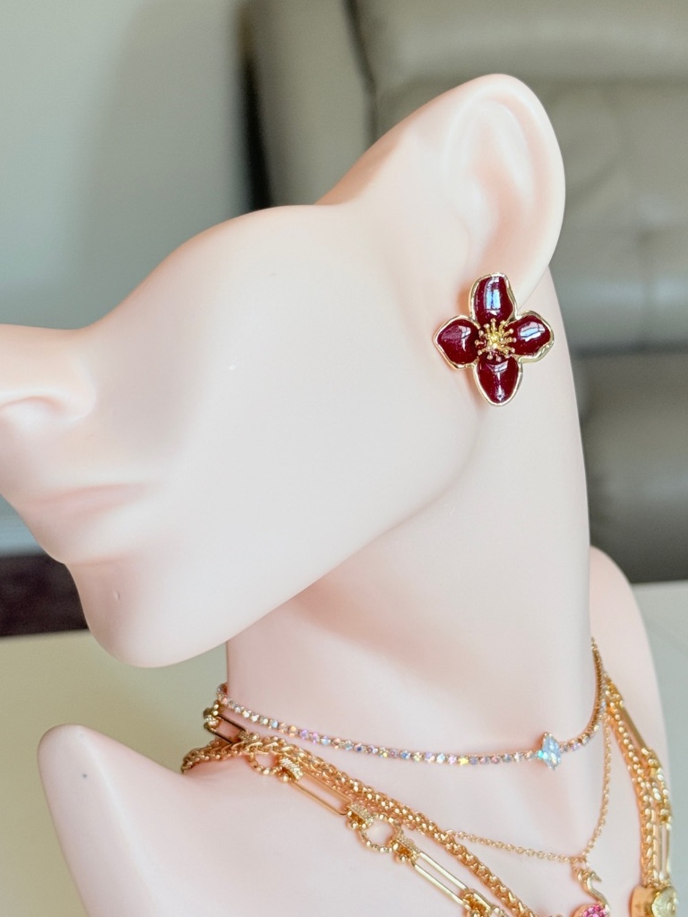 Gold-Tone Purple Flower Stud Earrings - Picture 3 of 13